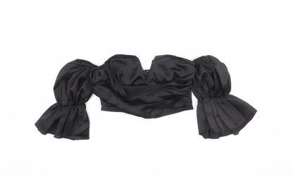 Womens UK Size 4 PRETTYLITTLETHING Black Cropped Blouse