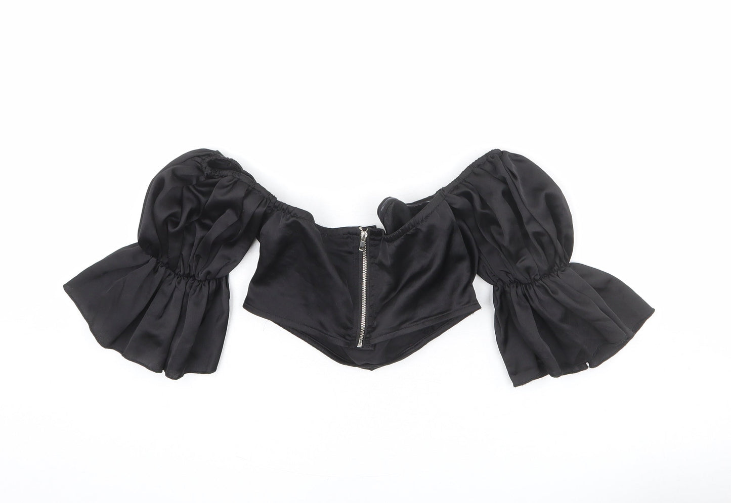 Womens UK Size 4 PRETTYLITTLETHING Black Cropped Blouse