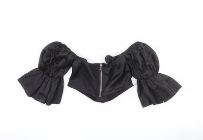 Womens UK Size 4 PRETTYLITTLETHING Black Cropped Blouse