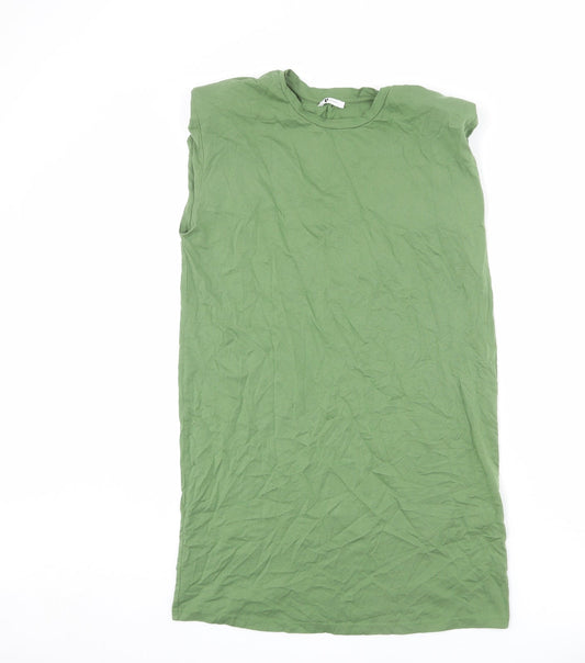Very Womens Green Cotton T-Shirt Dress Size 10 Round Neck Pullover - Shoulder Pads