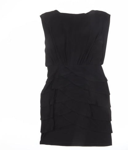 Scarlett Nite Womens Black Polyester Sheath Size 8 Scoop Neck Zip - Tiered, Ruffles