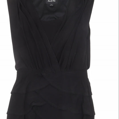 Scarlett Nite Womens Black Polyester Sheath Size 8 Scoop Neck Zip - Tiered, Ruffles