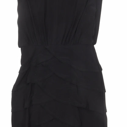 Scarlett Nite Womens Black Polyester Sheath Size 8 Scoop Neck Zip - Tiered, Ruffles
