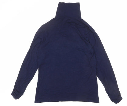 Marble Womens Blue Viscose Basic T-Shirt Size 10 High Neck - Button Detail