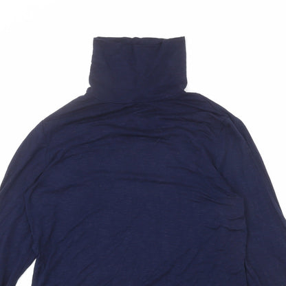 Marble Womens Blue Viscose Basic T-Shirt Size 10 High Neck - Button Detail