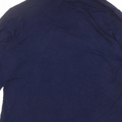Marble Womens Blue Viscose Basic T-Shirt Size 10 High Neck - Button Detail