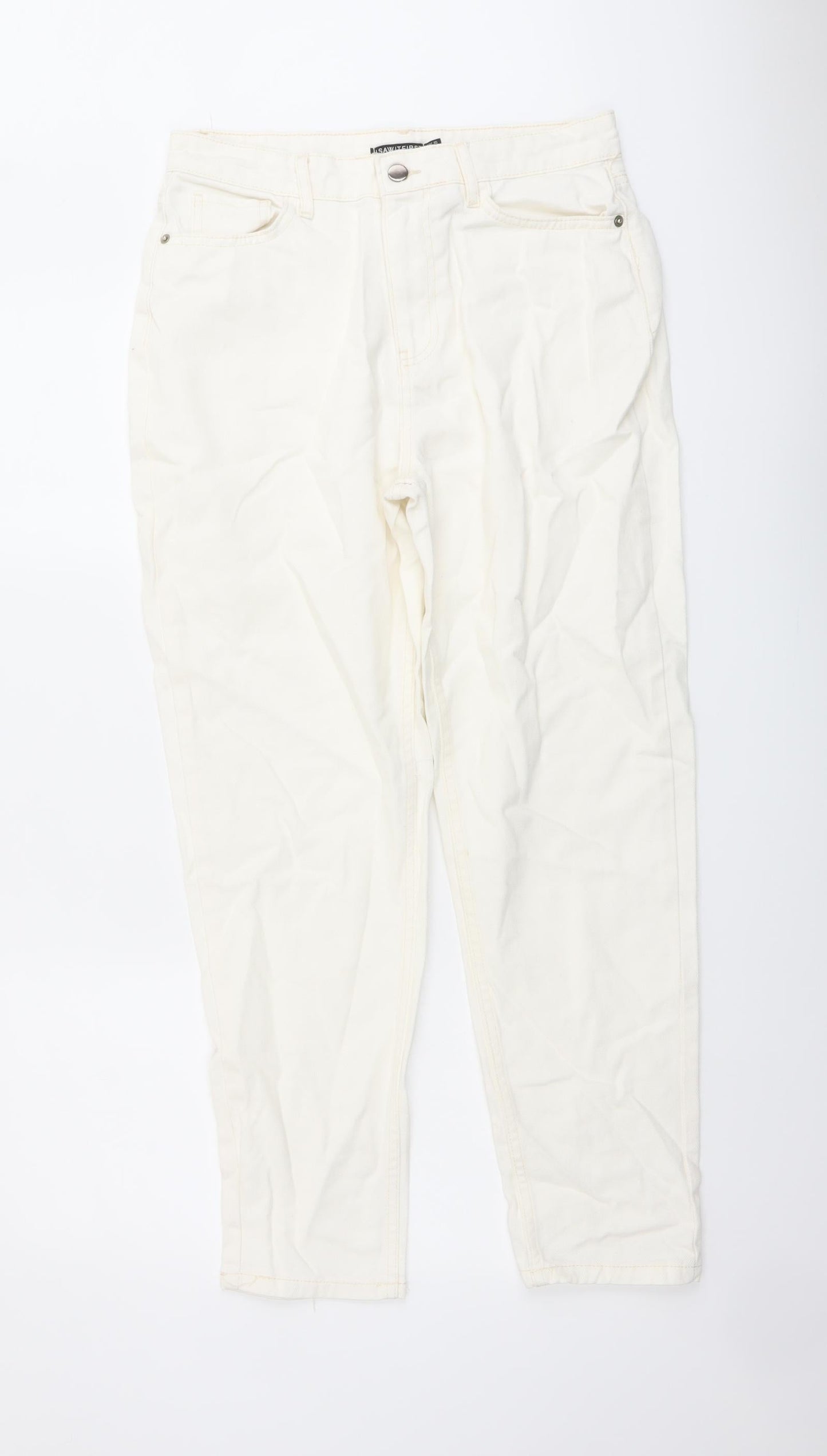 I SAW IT FIRST Womens Ivory Cotton Mom Jeans Size 10 L27 in Regular Button