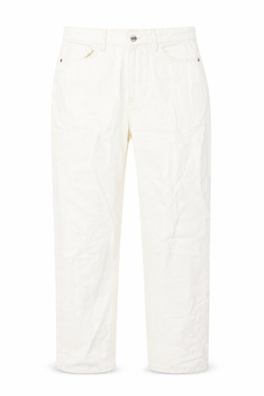 Front view of I SAW IT FIRST women’s ivory cotton mom jeans, size UK 10, 27-inch leg regular button