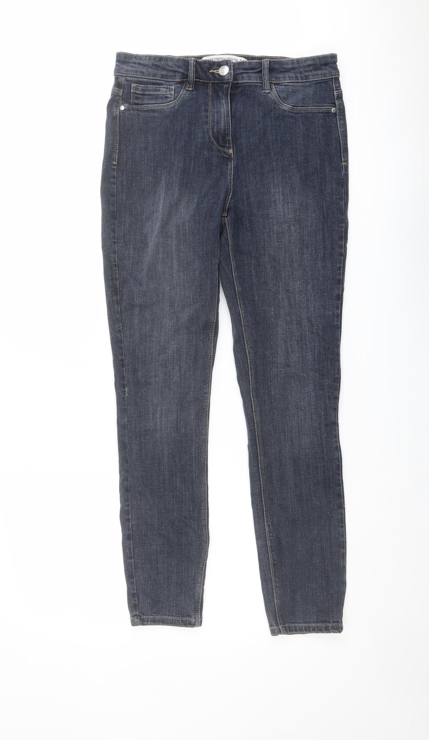 NEXT Womens Blue Cotton Skinny Jeans Size 12 L28 in Regular Button