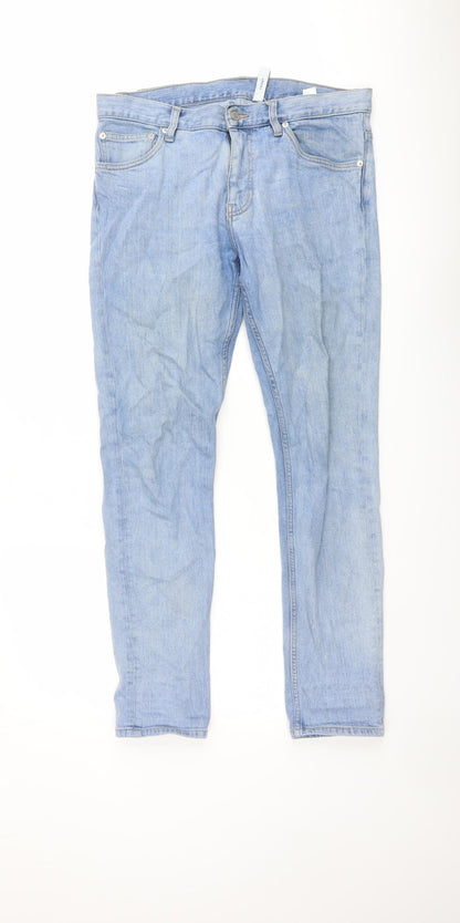 Weekday Mens Blue Cotton Straight Jeans Size 30 in L30 in Slim Button