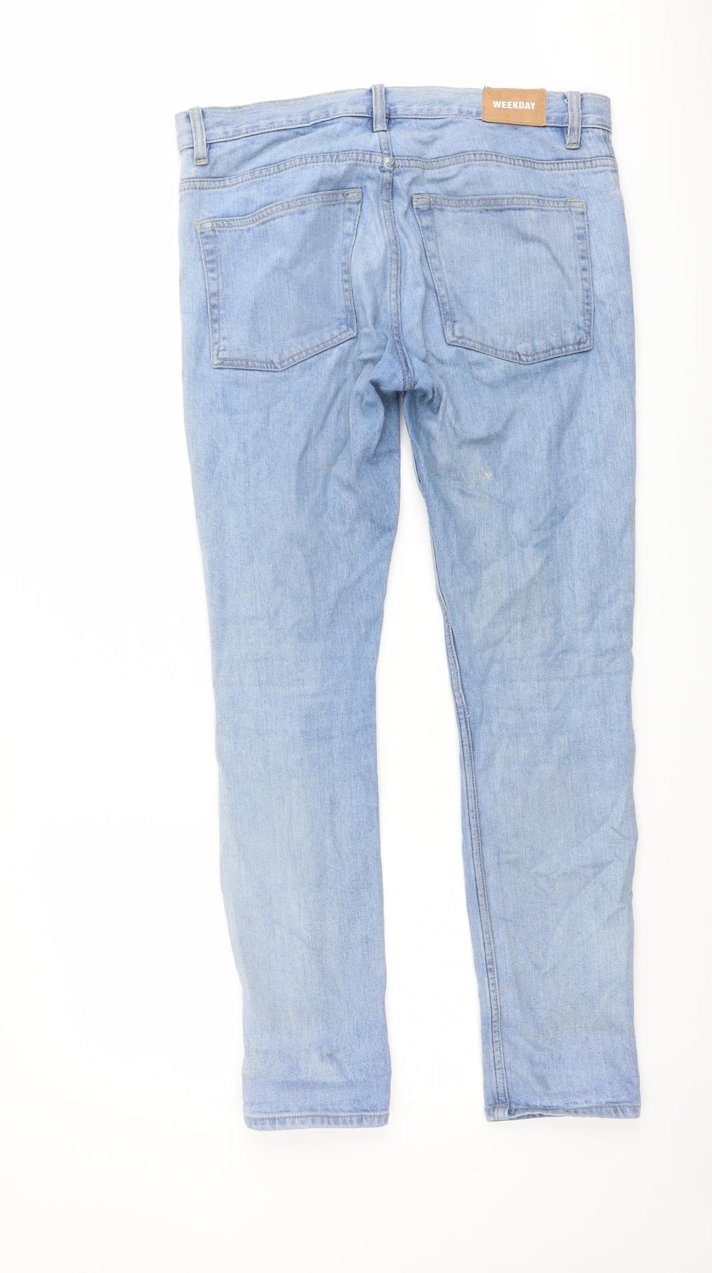 Weekday Mens Blue Cotton Straight Jeans Size 30 in L30 in Slim Button