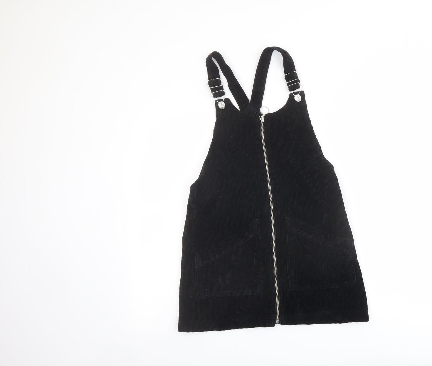 Topsho[p Womens Black Cotton Pinafore/Dungaree Dress Size 6 Square Neck Zip
