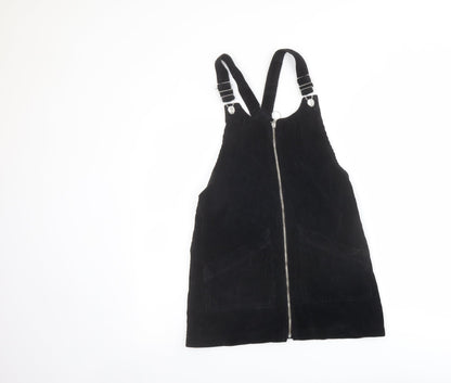 Topsho[p Womens Black Cotton Pinafore/Dungaree Dress Size 6 Square Neck Zip
