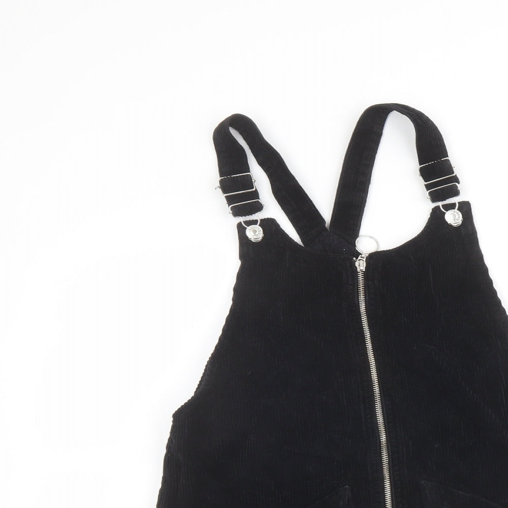 Topsho[p Womens Black Cotton Pinafore/Dungaree Dress Size 6 Square Neck Zip
