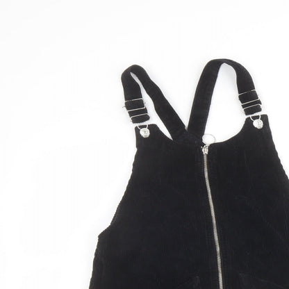Topsho[p Womens Black Cotton Pinafore/Dungaree Dress Size 6 Square Neck Zip
