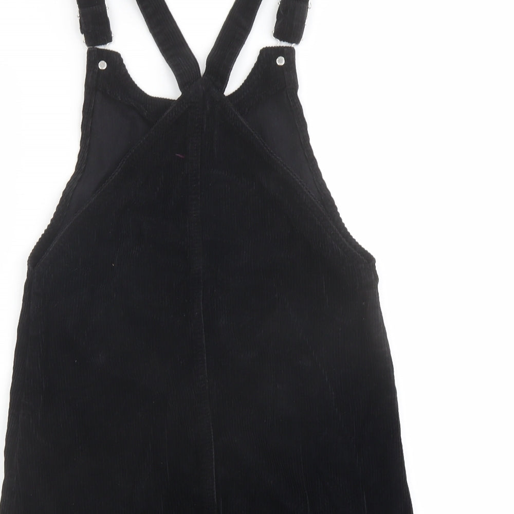 Topsho[p Womens Black Cotton Pinafore/Dungaree Dress Size 6 Square Neck Zip