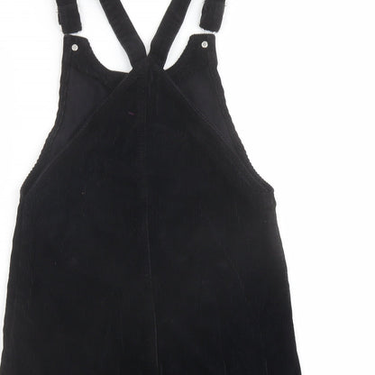 Topsho[p Womens Black Cotton Pinafore/Dungaree Dress Size 6 Square Neck Zip