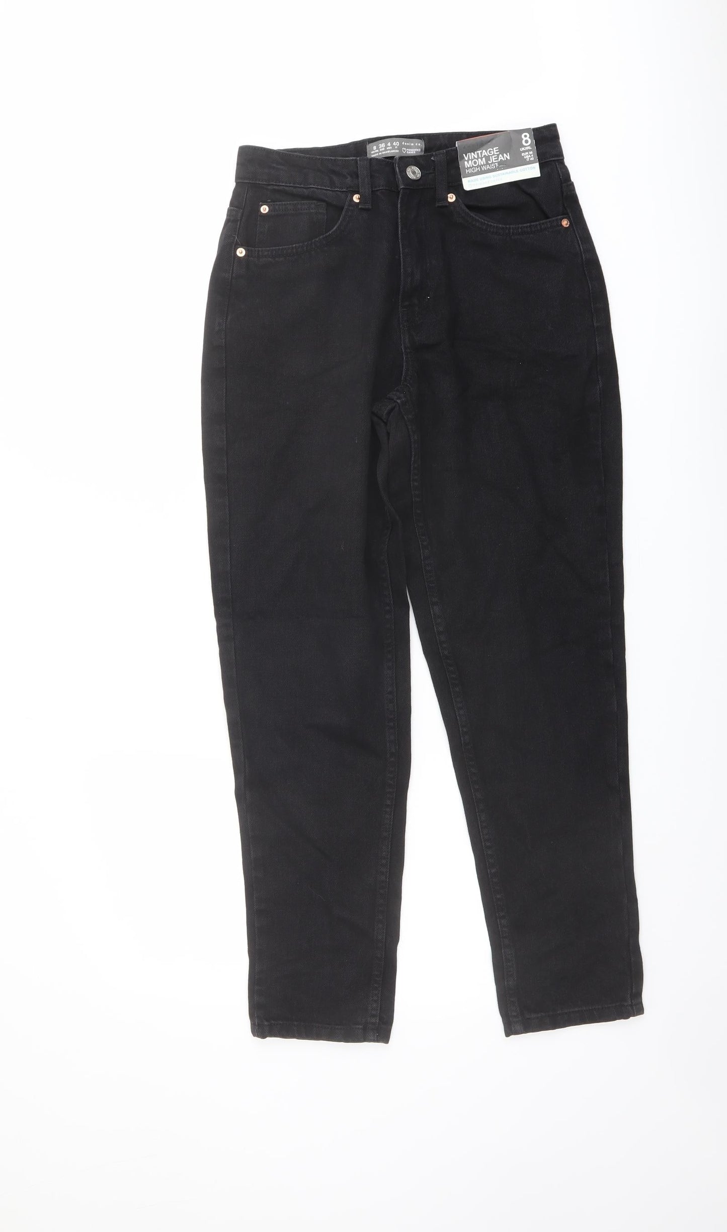 Denim & Co. Womens Black Cotton Mom Jeans Size 8 L27 in Regular Button