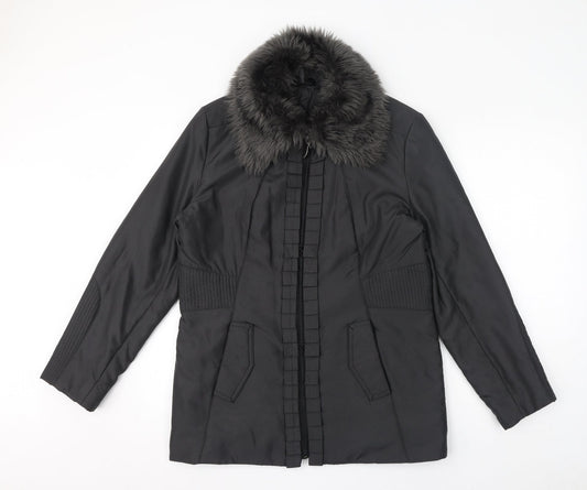 Klass Womens Grey Overcoat Coat Size S Zip - Faux Fur Collar