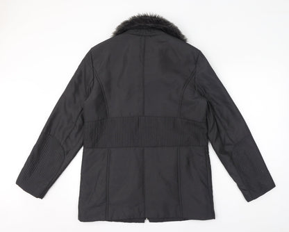 Klass Womens Grey Overcoat Coat Size S Zip - Faux Fur Collar