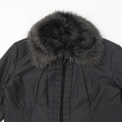 Klass Womens Grey Overcoat Coat Size S Zip - Faux Fur Collar