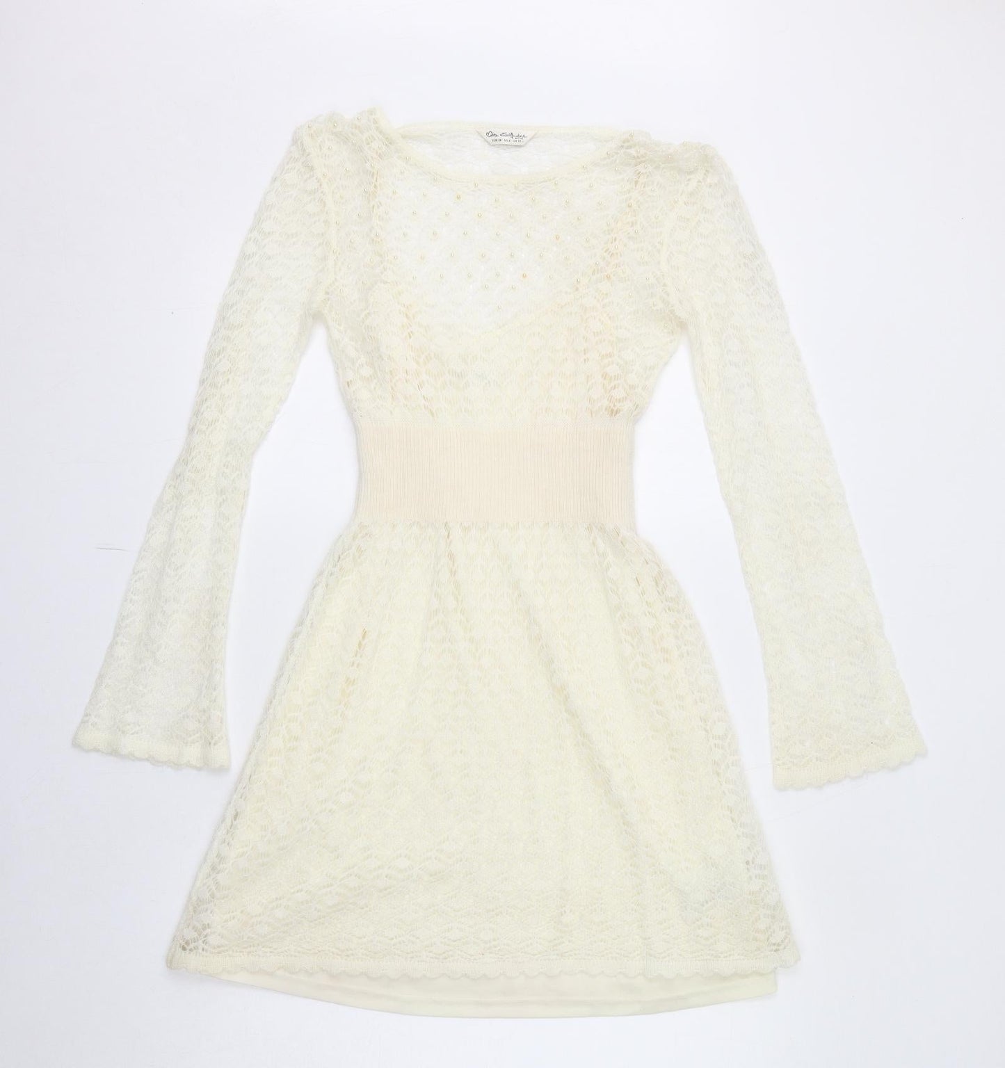 Miss Selfridge Womens Ivory Acrylic Fit & Flare Size 10 Boat Neck Pullover