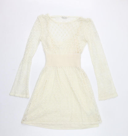 Miss Selfridge Womens Ivory Acrylic Fit & Flare Size 10 Boat Neck Pullover