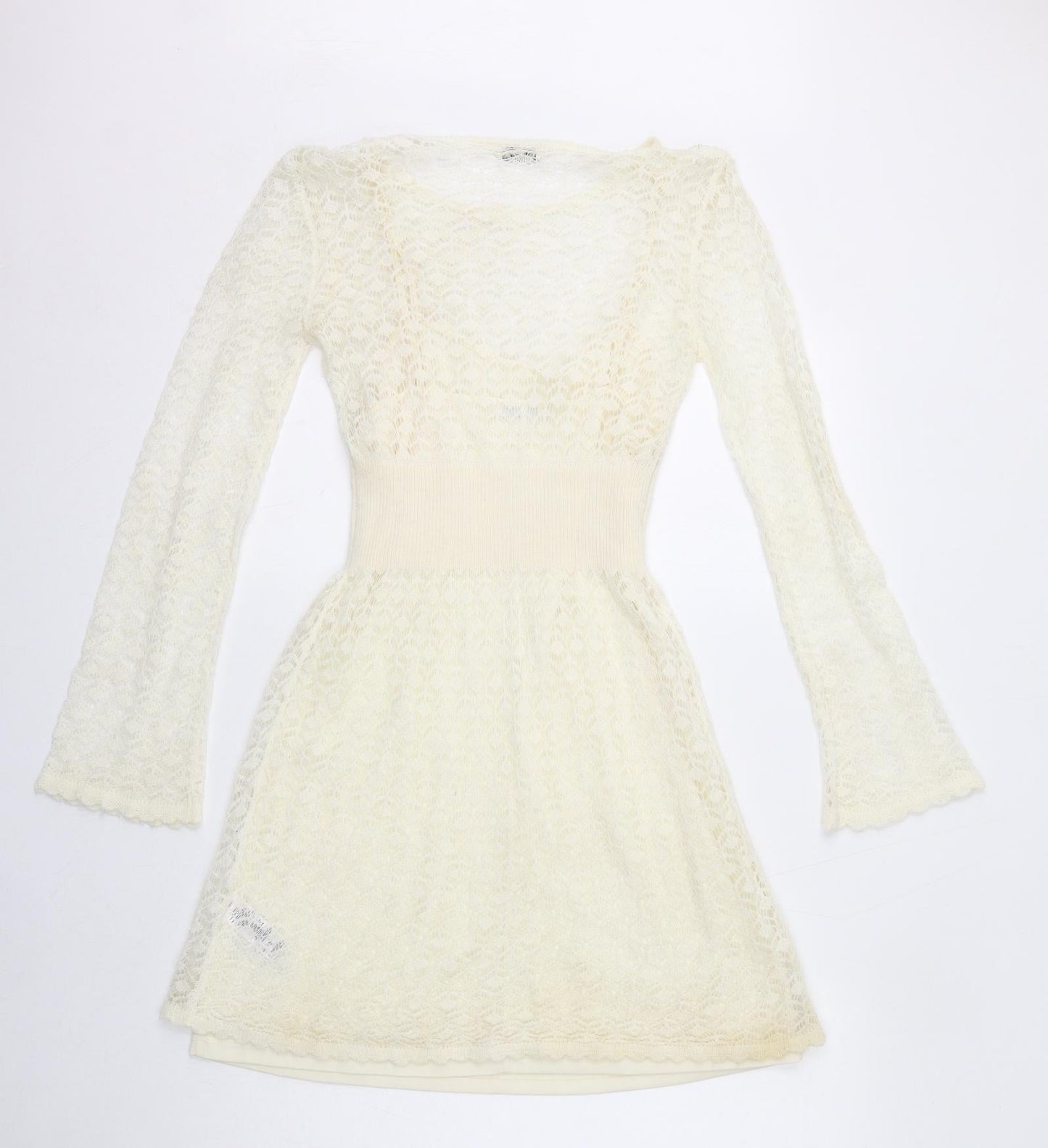 Miss Selfridge Womens Ivory Acrylic Fit & Flare Size 10 Boat Neck Pullover