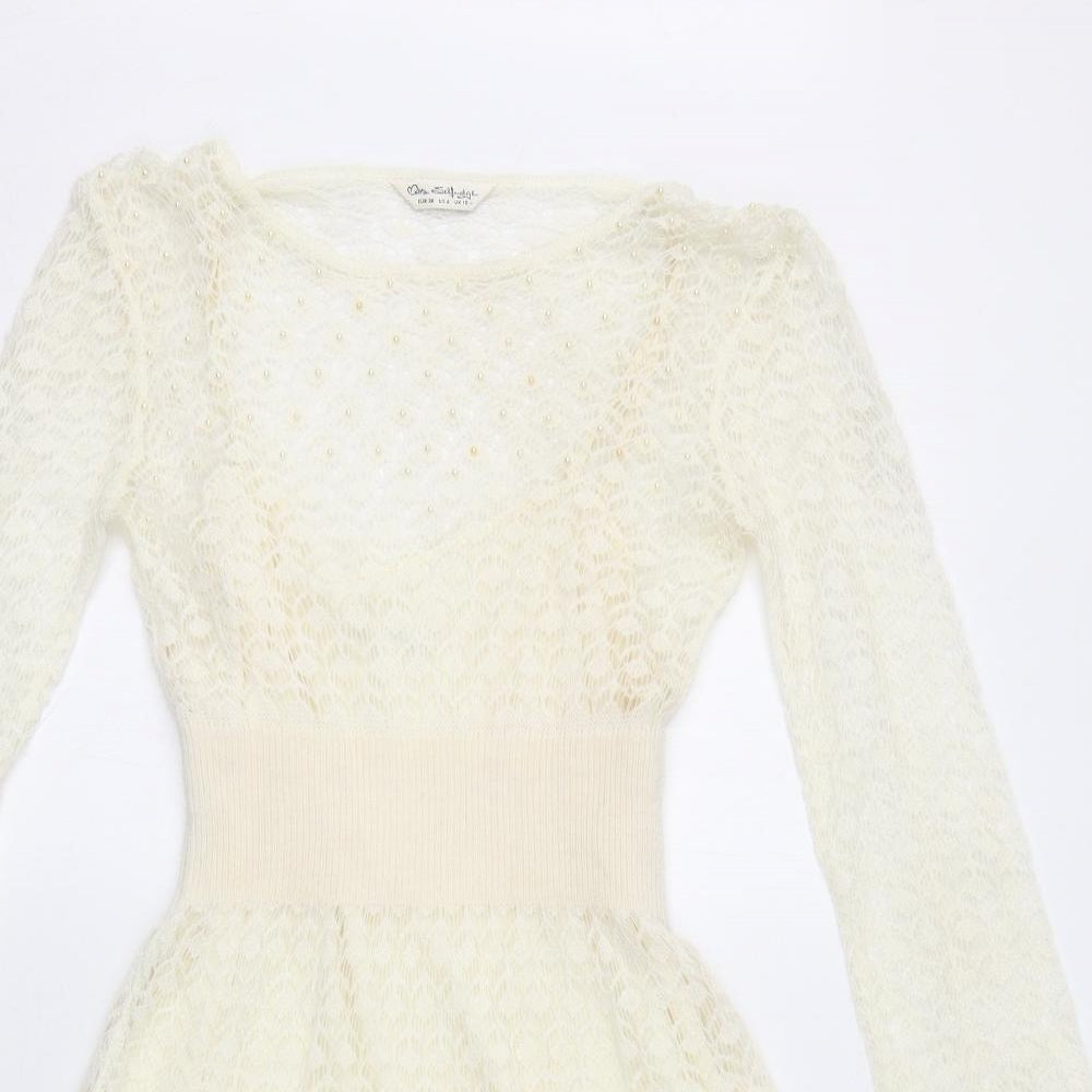 Miss Selfridge Womens Ivory Acrylic Fit & Flare Size 10 Boat Neck Pullover