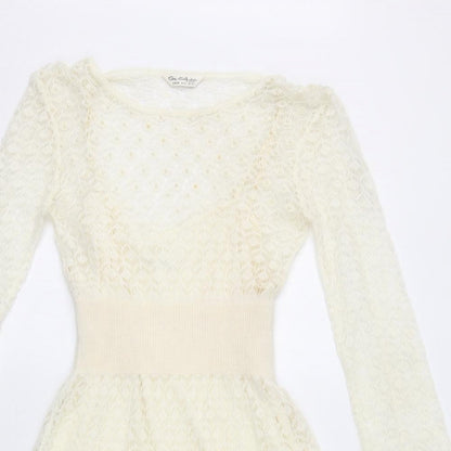 Miss Selfridge Womens Ivory Acrylic Fit & Flare Size 10 Boat Neck Pullover
