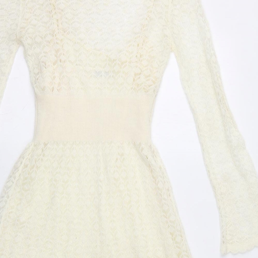 Miss Selfridge Womens Ivory Acrylic Fit & Flare Size 10 Boat Neck Pullover