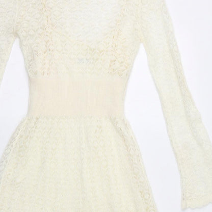 Miss Selfridge Womens Ivory Acrylic Fit & Flare Size 10 Boat Neck Pullover