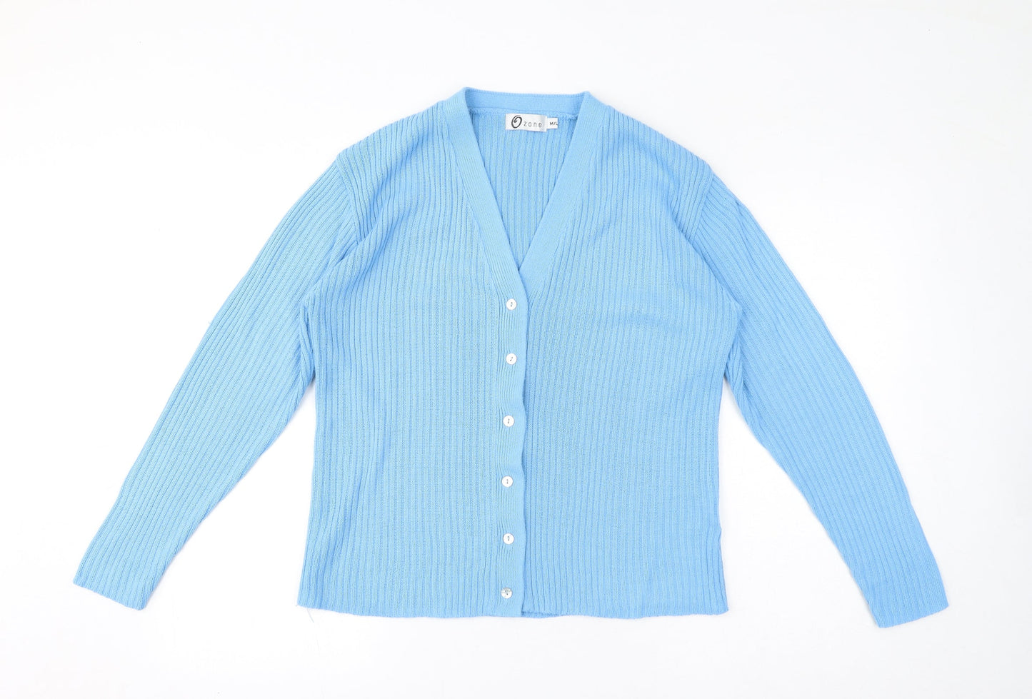Ozone Womens Blue V-Neck Acrylic Cardigan Jumper Size M - Size M-L