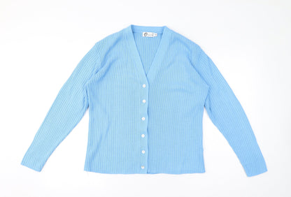 Ozone Womens Blue V-Neck Acrylic Cardigan Jumper Size M - Size M-L