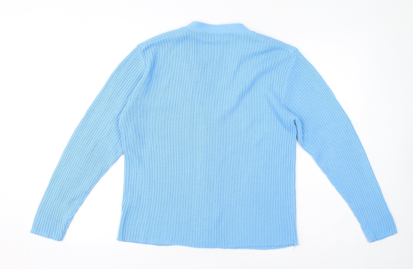 Ozone Womens Blue V-Neck Acrylic Cardigan Jumper Size M - Size M-L