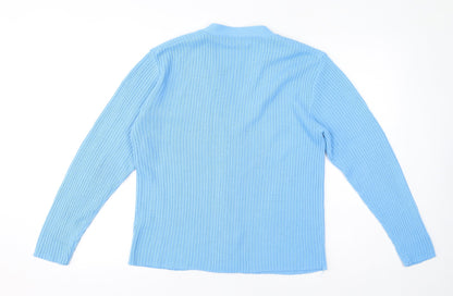 Ozone Womens Blue V-Neck Acrylic Cardigan Jumper Size M - Size M-L