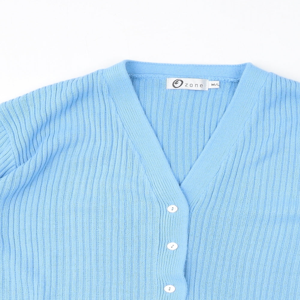 Ozone Womens Blue V-Neck Acrylic Cardigan Jumper Size M - Size M-L