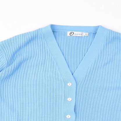 Ozone Womens Blue V-Neck Acrylic Cardigan Jumper Size M - Size M-L