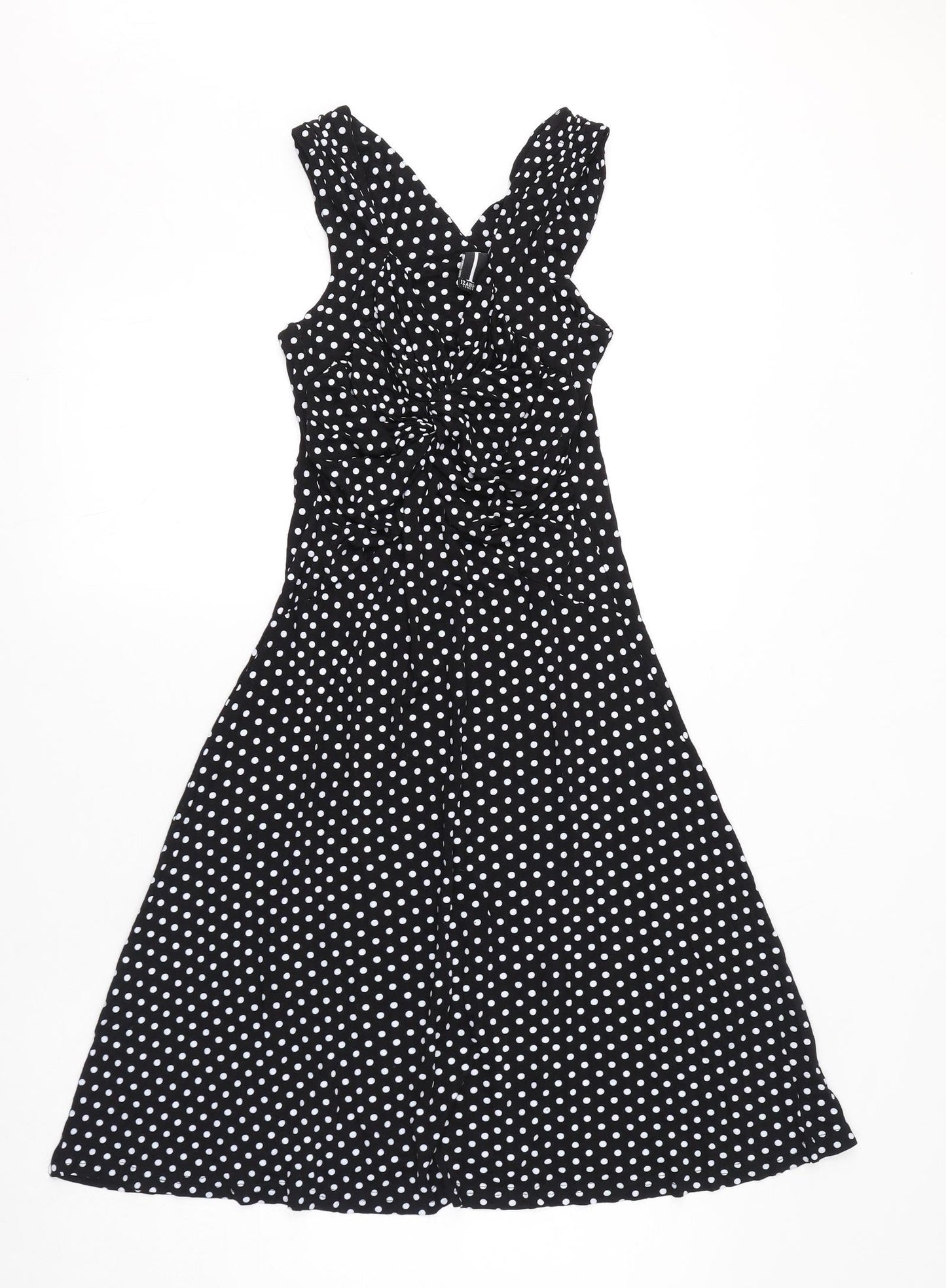 Izabel London Womens Black Polka Dot Viscose A-Line Size 8 V-Neck Pullover