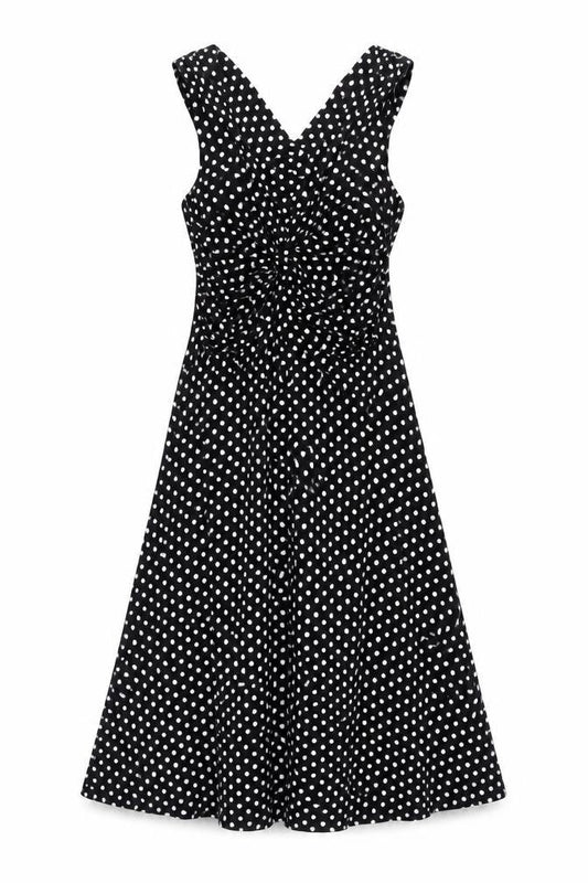 Izabel London Womens Black Polka Dot Viscose A-Line Size 8 V-Neck Pullover