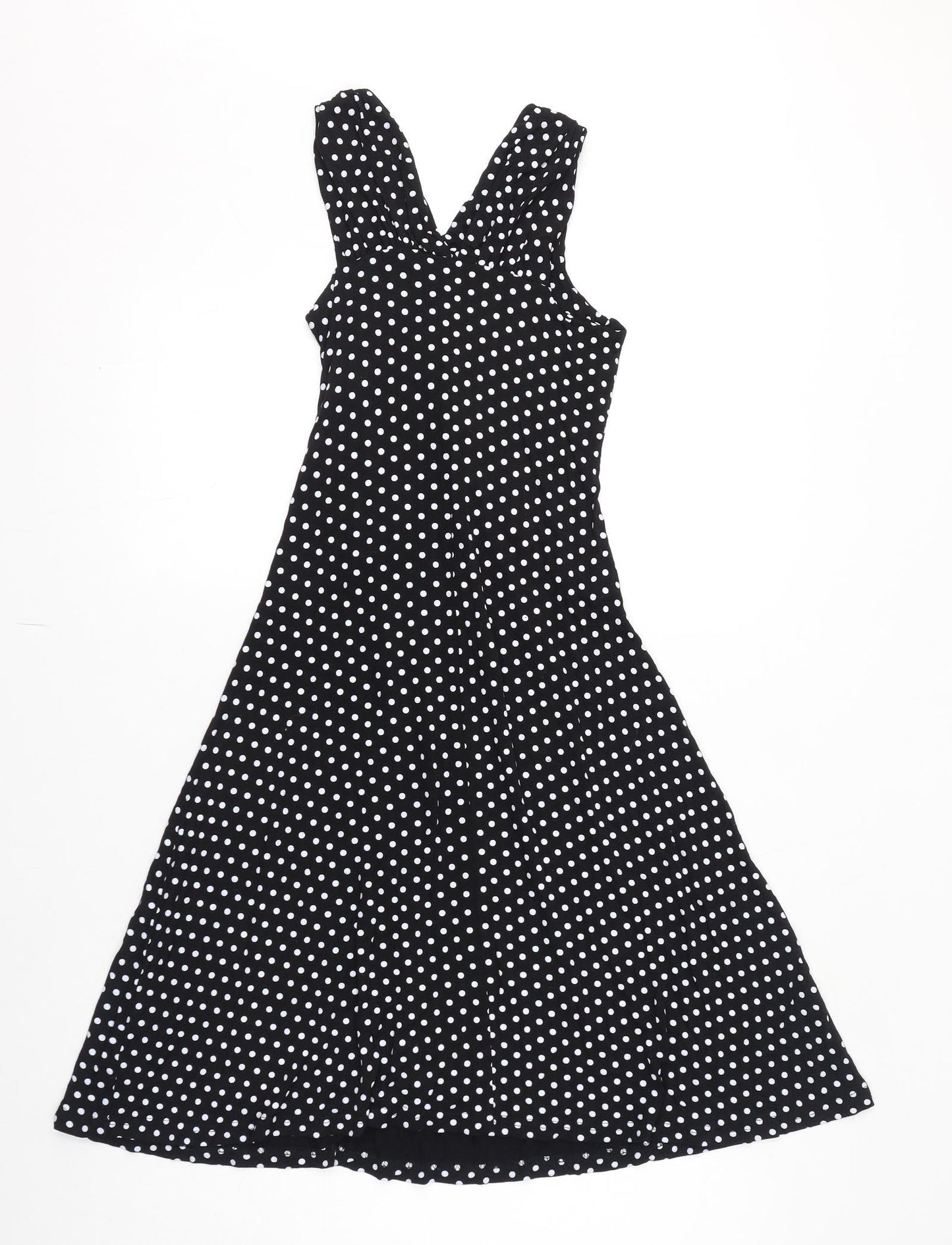 Izabel London Womens Black Polka Dot Viscose A-Line Size 8 V-Neck Pullover