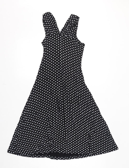 Izabel London Womens Black Polka Dot Viscose A-Line Size 8 V-Neck Pullover