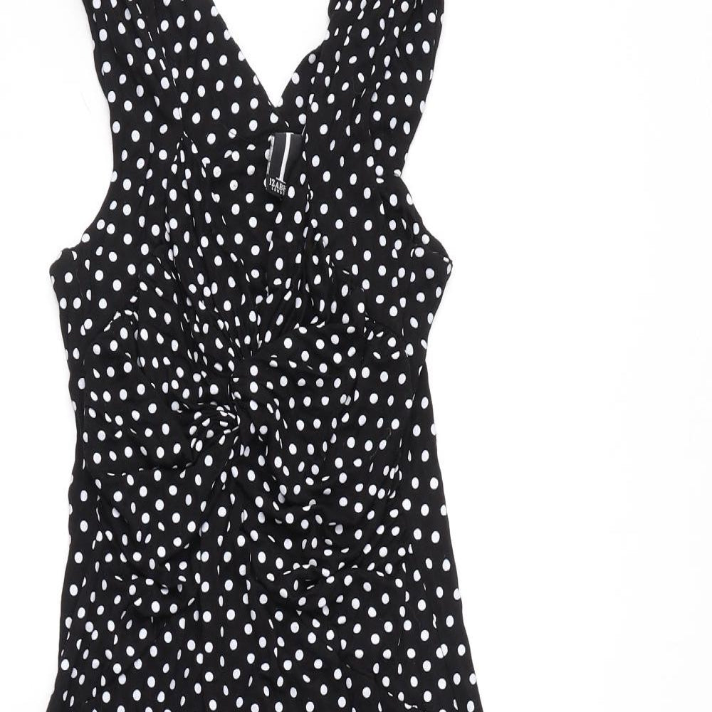 Izabel London Womens Black Polka Dot Viscose A-Line Size 8 V-Neck Pullover