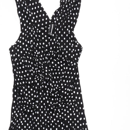 Izabel London Womens Black Polka Dot Viscose A-Line Size 8 V-Neck Pullover