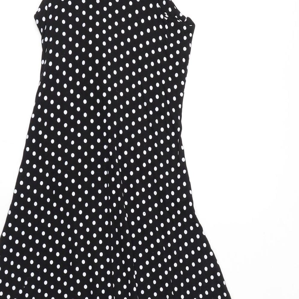 Izabel London Womens Black Polka Dot Viscose A-Line Size 8 V-Neck Pullover