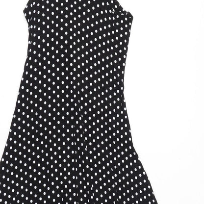 Izabel London Womens Black Polka Dot Viscose A-Line Size 8 V-Neck Pullover