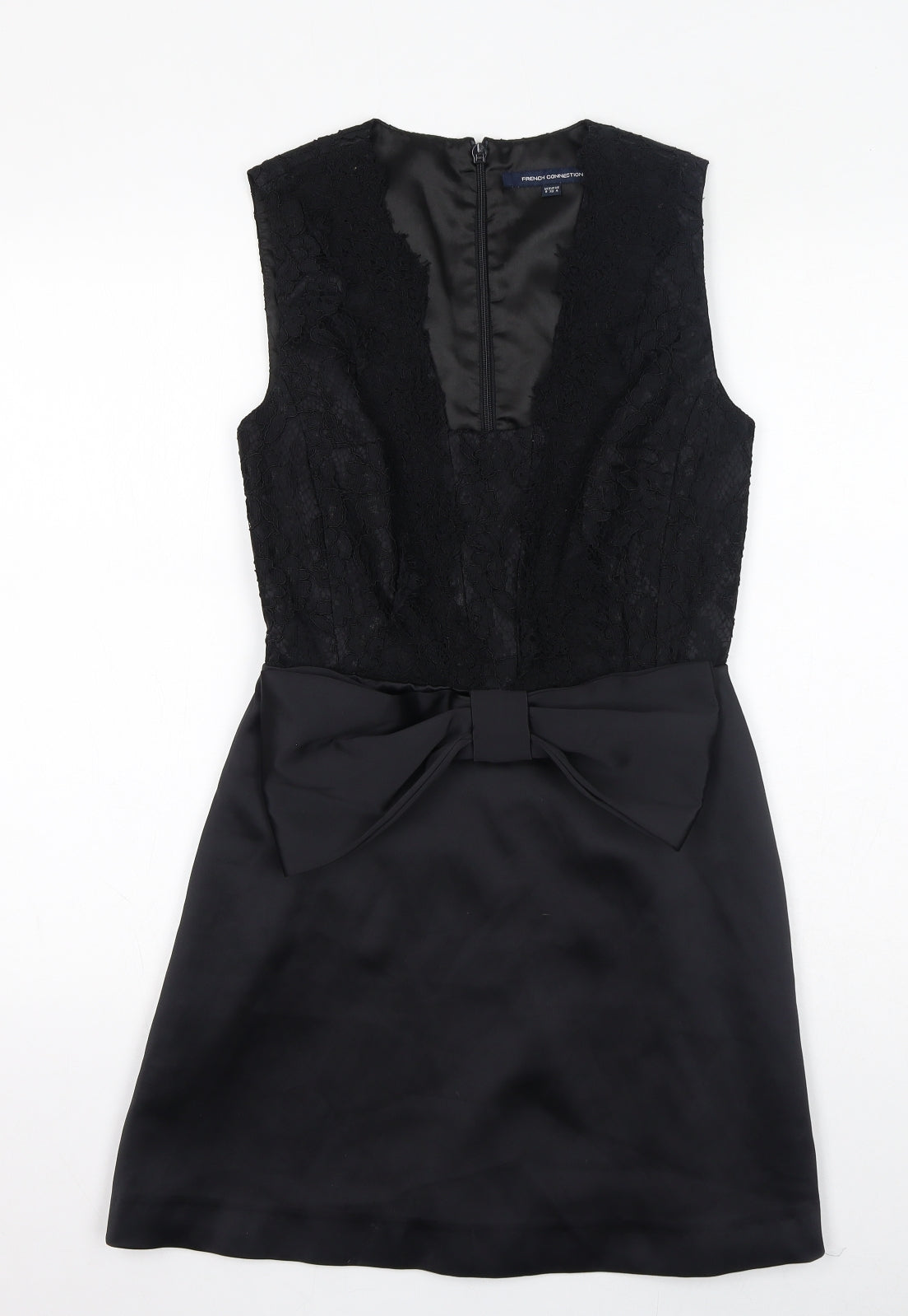 French Connection Womens Black Polyester A-Line Size 8 Square Neck Zip - Bow Detail