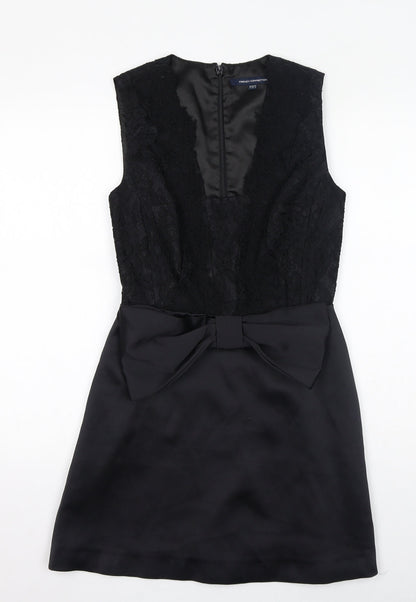 French Connection Womens Black Polyester A-Line Size 8 Square Neck Zip - Bow Detail