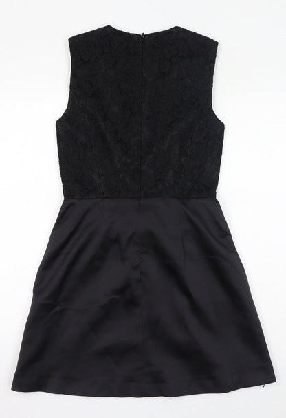 French Connection Womens Black Polyester A-Line Size 8 Square Neck Zip - Bow Detail