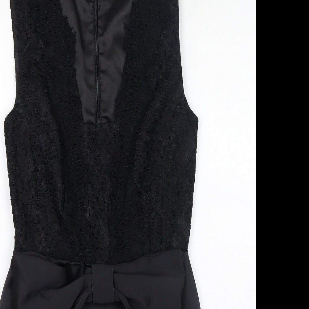 French Connection Womens Black Polyester A-Line Size 8 Square Neck Zip - Bow Detail